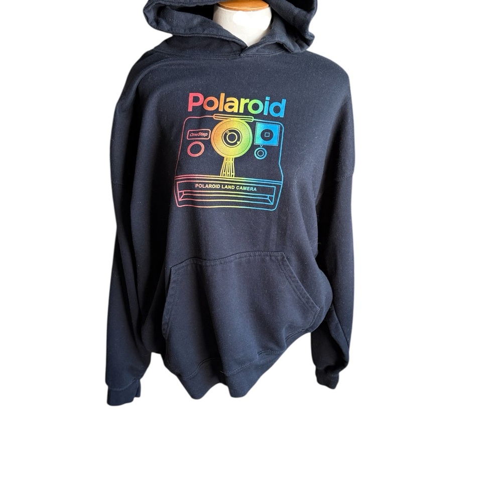 Polaroid Black Hoodie with Rainbow Camera Design